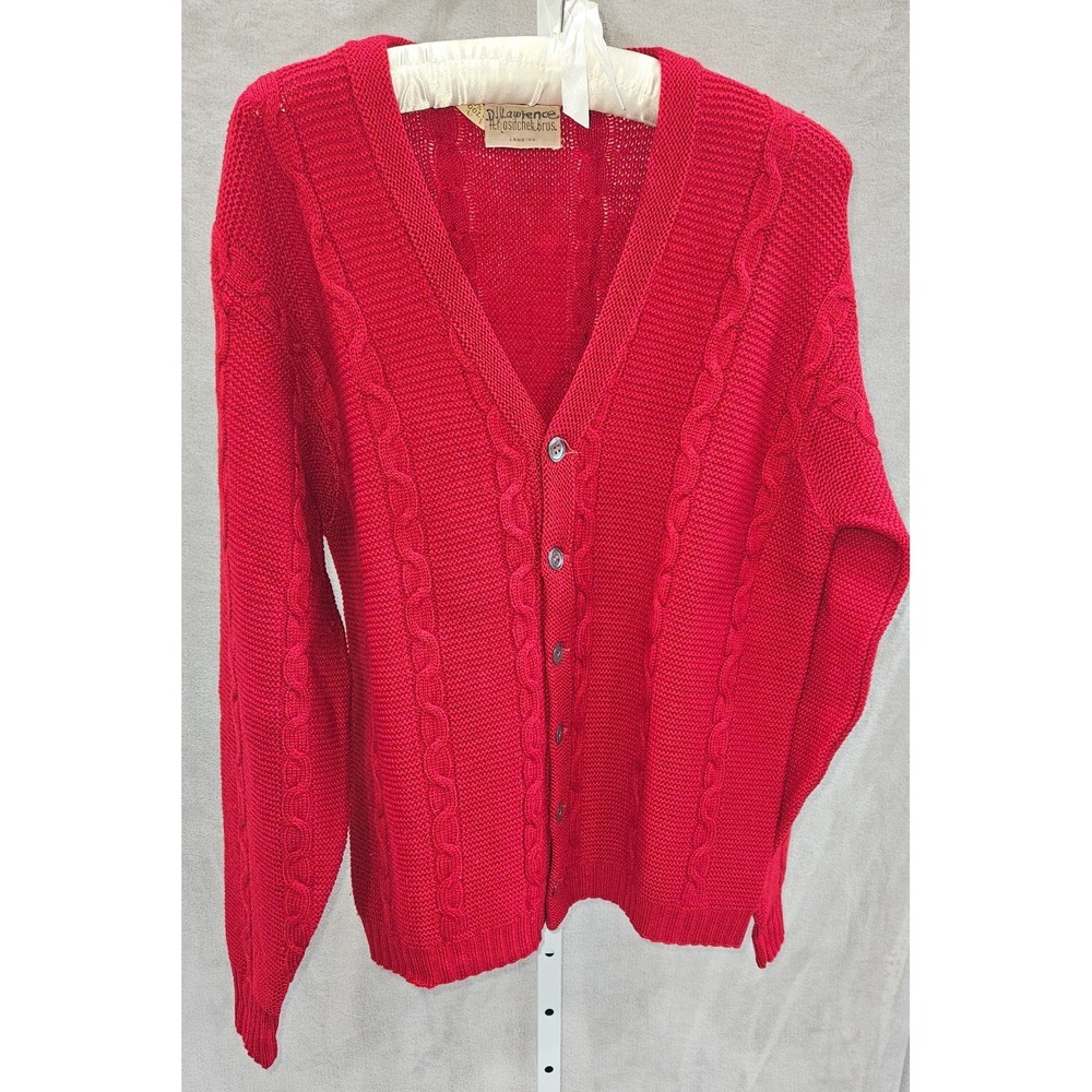 Vintage 1960s Red Heavy Wool Cardigan Men's M